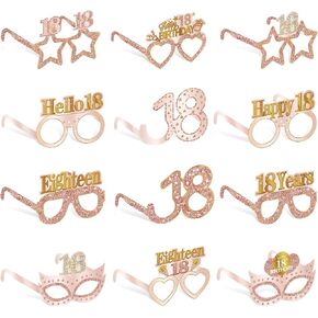 24PCS Happy Birthday Eyeglasses Decorations for Girls Women, Pink Rose Gold Birthday Paper Eyeglasses Party Supplies, 16th 21st 30th 40th 50th 60th 70th 80th 90th Year Old Bday Glasses Decor in Kuwait
