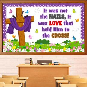 Easter Cross Bulletin Board Decoration Set, Religious Jesus Christian Classroom Decorations, Spring Faith Lily Butterfly Cutouts, April Sunday School Church Wall Window Door Decor for Teacher in Kuwait