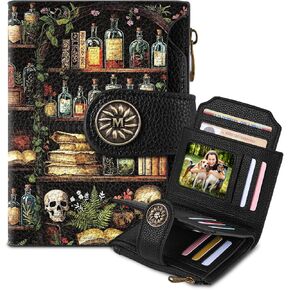 محفظة مايسكي هابي فلاور زهرية صغيرة RFID للنساء، جلد صناعي مزدوج الطي بسحاب للعملات المعدنية وجيب مدمج لبطاقة الائتمان النقدية، محفظة سفر لطيفة للسيدات والفتيات المراهقات، 4 نوافذ لبطاقة الهوية و14 فتحة لبطاقة in Kuwait