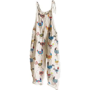 Women's Jumpsuits Summer Rompers & Overalls 2025 Chicken Print Casual Sleeveless Comfy Loose Bib Overalls(chickF,l) in Saudi Arabia
