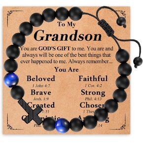 هدايا سوار الصليب للأولاد ابن حفيد ابن أخ صديق، بارد عين النمر الحجر الطبيعي العلم الأمريكي الصليب أساور عيد الميلاد عيد الفصح المعمودية هدية التخرج in Kuwait