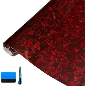 بكرة لف الفينيل من ألياف الكربون المُشكَّلة باللون الأحمر مع مجموعة أدوات مكونة من قطعتين، لفافة الفينيل عالية اللمعان خالية من الفقاعات مع تقنية إطلاق الهواء، مثالية لحماية السيارات والدراجات النارية (أحمر شديد اللمعان، 1 قدم × 5 قدم) in Kuwait