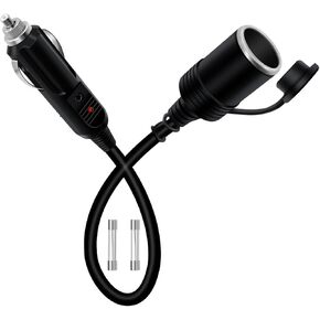 سلك تمديد ولاعة السجائر 12 فولت 24 فولت وصلة ولاعة السجائر شديدة التحمل 16AWG 15A مع ضوء LED وغطاء مقاوم للماء مناسب للسيارات والدراجات النارية والقوارب (0.3 متر/1 قدم) in Kuwait