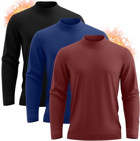 Neer 3 Pack Mens Big and Tall Shirts Long Sleeve Mock Neck Thermal T-Shirt Thick Basic Pullover Tops Casual Sweatshirt in Saudi Arabia