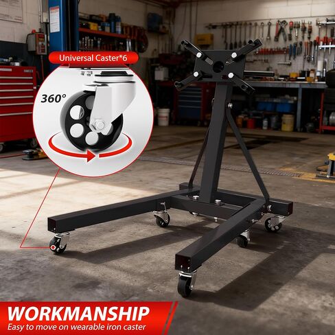 حامل محرك قابل للطي عالي التحمل بسعة 2000 رطل، رأس دوار 360 درجة وأذرع قابلة للتعديل لإصلاح السيارات، صيانة المركبات، 6 عجلات عالمية، أسود in Kuwait