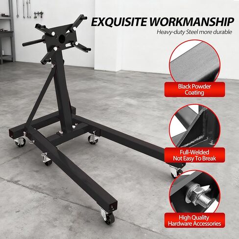حامل محرك قابل للطي عالي التحمل بسعة 2000 رطل، رأس دوار 360 درجة وأذرع قابلة للتعديل لإصلاح السيارات، صيانة المركبات، 6 عجلات عالمية، أسود in Kuwait
