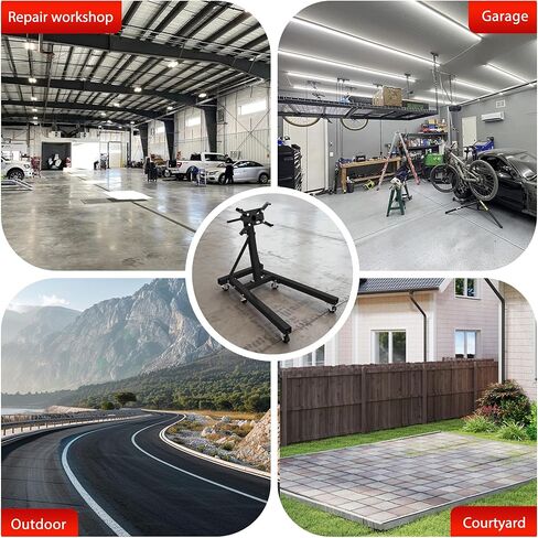 حامل محرك قابل للطي عالي التحمل بسعة 2000 رطل، رأس دوار 360 درجة وأذرع قابلة للتعديل لإصلاح السيارات، صيانة المركبات، 6 عجلات عالمية، أسود in Kuwait