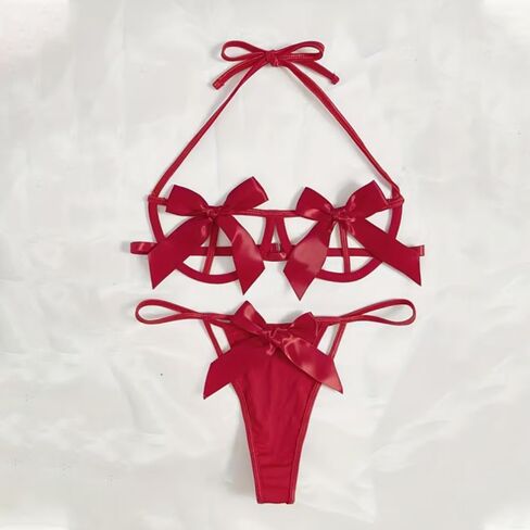 Lingerie Sets 1-Pack, Bow-Accented Two-Piece Alluring Intimate Apparel for Elegant Evenings in Red or Black in Saudi Arabia
