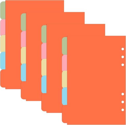 4 Pcs A5 Binder Dividers with 20 Tabs, Paper Index Divider, 6 Ring A5 Planner Inserts, Vertical Tabs Page, Index Divider for Notebook, Journal, Planner, Work Organization (5 Colors, 8.3 x 5.9 Inch) in Saudi Arabia