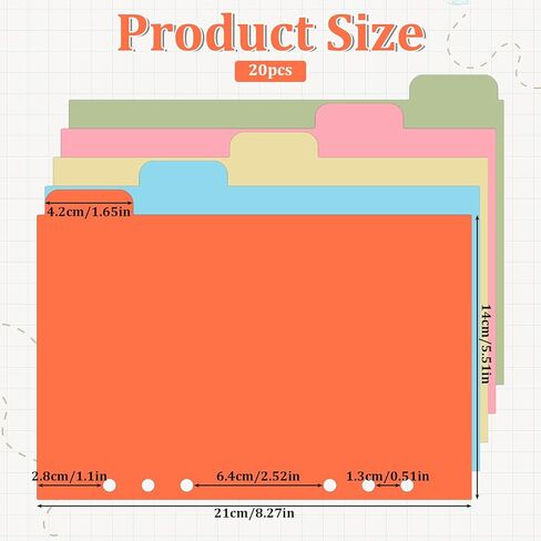 4 Pcs A5 Binder Dividers with 20 Tabs, Paper Index Divider, 6 Ring A5 Planner Inserts, Vertical Tabs Page, Index Divider for Notebook, Journal, Planner, Work Organization (5 Colors, 8.3 x 5.9 Inch) in Saudi Arabia