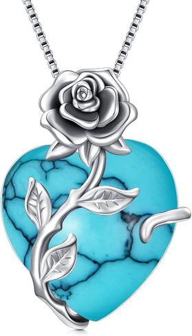 OCJ Birthstone Necklace for Women 925 Sterling Silver Rose Flower Heart Birthstones Pendant Necklace Fine Jewelry Anniversary Mothers Day Birthday Gifts for Women Her Wife Girlfriend Mom in Saudi Arabia