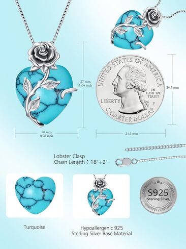 OCJ Birthstone Necklace for Women 925 Sterling Silver Rose Flower Heart Birthstones Pendant Necklace Fine Jewelry Anniversary Mothers Day Birthday Gifts for Women Her Wife Girlfriend Mom in Saudi Arabia