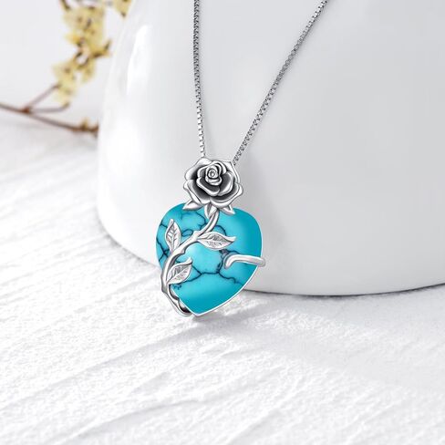 OCJ Birthstone Necklace for Women 925 Sterling Silver Rose Flower Heart Birthstones Pendant Necklace Fine Jewelry Anniversary Mothers Day Birthday Gifts for Women Her Wife Girlfriend Mom in Saudi Arabia
