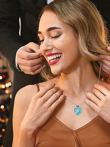 OCJ Birthstone Necklace for Women 925 Sterling Silver Rose Flower Heart Birthstones Pendant Necklace Fine Jewelry Anniversary Mothers Day Birthday Gifts for Women Her Wife Girlfriend Mom in Saudi Arabia