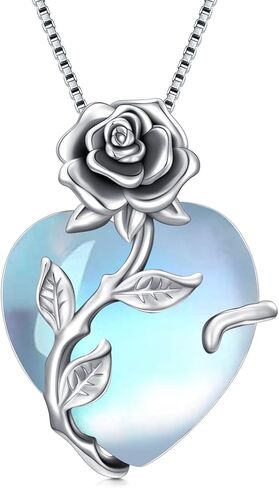OCJ Birthstone Necklace for Women 925 Sterling Silver Rose Flower Heart Birthstones Pendant Necklace Fine Jewelry Anniversary Mothers Day Birthday Gifts for Women Her Wife Girlfriend Mom in Saudi Arabia