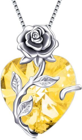 OCJ Birthstone Necklace for Women 925 Sterling Silver Rose Flower Heart Birthstones Pendant Necklace Fine Jewelry Anniversary Mothers Day Birthday Gifts for Women Her Wife Girlfriend Mom in Saudi Arabia