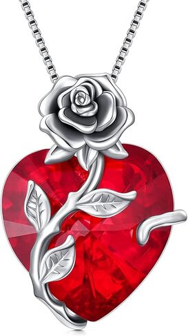 OCJ Birthstone Necklace for Women 925 Sterling Silver Rose Flower Heart Birthstones Pendant Necklace Fine Jewelry Anniversary Mothers Day Birthday Gifts for Women Her Wife Girlfriend Mom in Saudi Arabia