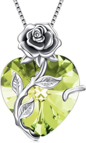 OCJ Birthstone Necklace for Women 925 Sterling Silver Rose Flower Heart Birthstones Pendant Necklace Fine Jewelry Anniversary Mothers Day Birthday Gifts for Women Her Wife Girlfriend Mom in Saudi Arabia