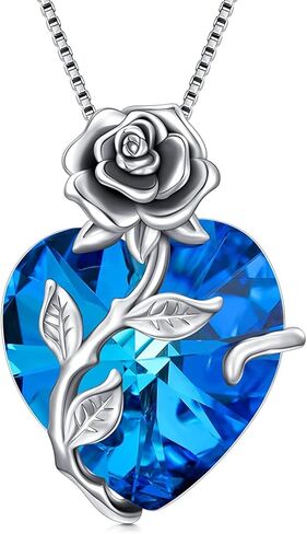 OCJ Birthstone Necklace for Women 925 Sterling Silver Rose Flower Heart Birthstones Pendant Necklace Fine Jewelry Anniversary Mothers Day Birthday Gifts for Women Her Wife Girlfriend Mom in Saudi Arabia