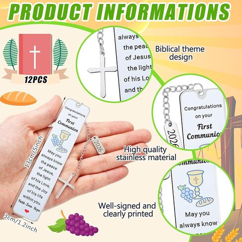 Gueevin 12 Pcs Metal First Communion Gifts 1st Communion Favors Bible Verse Bookmarks with Cross Tassels Christian Religious Bookmarks Bulk with Scripture Quotes for Him Her Book Lover Gift Easter in Saudi Arabia