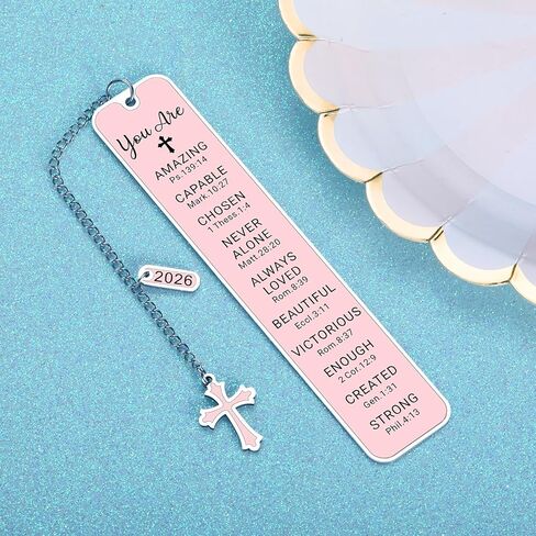 Bible Bookmark Baptism First Communion Gifts for Girl Teens Women Pink Stuff Christian Confirmation Religious Gifts for Girls Women Faith Birthday Easter Gift for Girls Stocking Stuffers for Teen Girl in Saudi Arabia
