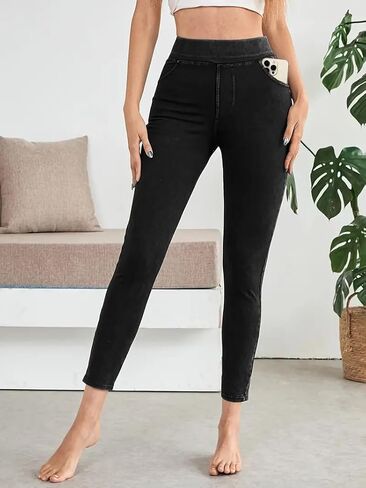 Women’s High Waisted Denim Jeggings Stretch Skinny Jeans with Pockets Elastic Waist Slim Fit Denim Leggings Casual Daily Wear in Saudi Arabia