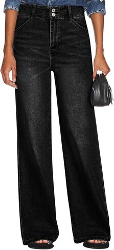SIDEFEEL Womens Wide Leg Jeans High Waisted Stretchy Straight Leg Tummy Control Denim Pants in Saudi Arabia