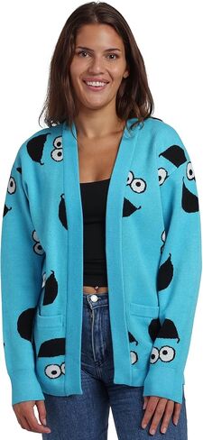 Sesame Street Cookie Monster All-Over Print Women's Blue Long Sleeve Cardigan in Saudi Arabia