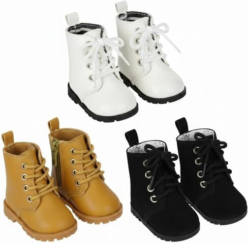 Bencailor 3 Pairs 18 Inch Doll Boot Shoes 2.3" Lace-up Ankle Doll, Simple in Kuwait
