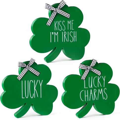 3 قطع لافتات خشبية لطاولة عيد القديس باتريك، علامة أيرلندية ذات طابع شامروك سانت باتريك من الخشب لتزيين الطاولة، كتل شامروك خضراء، لافتة سحرية محظوظة لحفلات ديكور المنزل في المزرعة in Kuwait