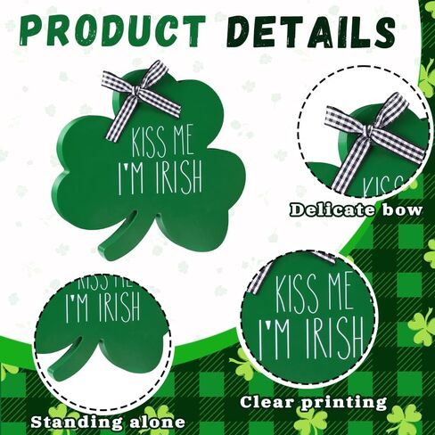 3 قطع لافتات خشبية لطاولة عيد القديس باتريك، علامة أيرلندية ذات طابع شامروك سانت باتريك من الخشب لتزيين الطاولة، كتل شامروك خضراء، لافتة سحرية محظوظة لحفلات ديكور المنزل في المزرعة in Kuwait