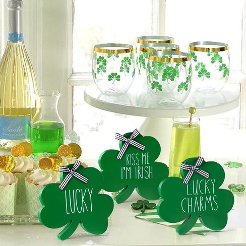 3 قطع لافتات خشبية لطاولة عيد القديس باتريك، علامة أيرلندية ذات طابع شامروك سانت باتريك من الخشب لتزيين الطاولة، كتل شامروك خضراء، لافتة سحرية محظوظة لحفلات ديكور المنزل في المزرعة in Kuwait