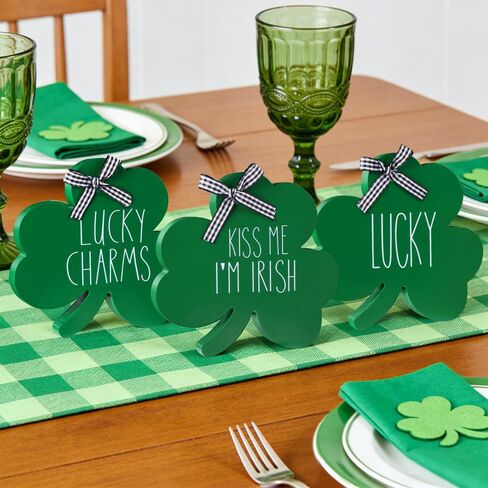 3 قطع لافتات خشبية لطاولة عيد القديس باتريك، علامة أيرلندية ذات طابع شامروك سانت باتريك من الخشب لتزيين الطاولة، كتل شامروك خضراء، لافتة سحرية محظوظة لحفلات ديكور المنزل في المزرعة in Kuwait