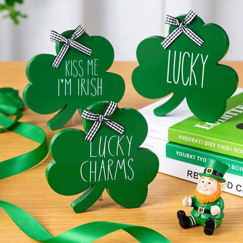 3 قطع لافتات خشبية لطاولة عيد القديس باتريك، علامة أيرلندية ذات طابع شامروك سانت باتريك من الخشب لتزيين الطاولة، كتل شامروك خضراء، لافتة سحرية محظوظة لحفلات ديكور المنزل في المزرعة in Kuwait