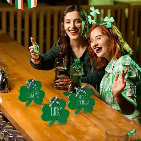 3 قطع لافتات خشبية لطاولة عيد القديس باتريك، علامة أيرلندية ذات طابع شامروك سانت باتريك من الخشب لتزيين الطاولة، كتل شامروك خضراء، لافتة سحرية محظوظة لحفلات ديكور المنزل في المزرعة in Kuwait