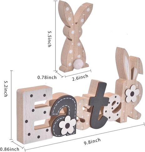 Easter Decoration Sign Blocks, 2-PCs Wooden Easter Bunny Tabletop Decor, Rustic Spring Easter Wooden Table Signs, Festive Farmhouse Decorative Wood Block Set for Home Office Indoor (Bunny in Saudi Arabia