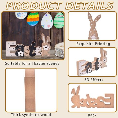 Easter Decoration Sign Blocks, 2-PCs Wooden Easter Bunny Tabletop Decor, Rustic Spring Easter Wooden Table Signs, Festive Farmhouse Decorative Wood Block Set for Home Office Indoor (Bunny in Saudi Arabia