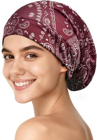 غطاء شعر من حرير التوت من YFONG للنساء والرجال النائمين، بطانة من الحرير الحقيقي، وليس الساتان، غطاء رأس للنوم طوال الليل مع حزام قابل للتعديل للشعر القصير المجعد الطويل الناعم، أحمر in Kuwait