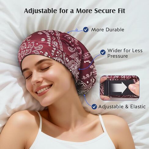 غطاء شعر من حرير التوت من YFONG للنساء والرجال النائمين، بطانة من الحرير الحقيقي، وليس الساتان، غطاء رأس للنوم طوال الليل مع حزام قابل للتعديل للشعر القصير المجعد الطويل الناعم، أحمر in Kuwait