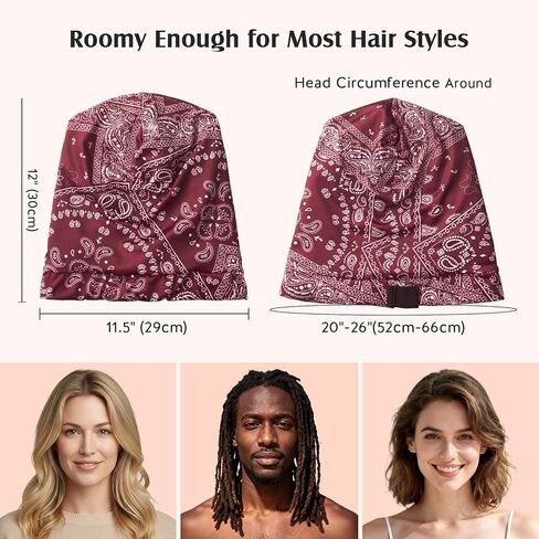 غطاء شعر من حرير التوت من YFONG للنساء والرجال النائمين، بطانة من الحرير الحقيقي، وليس الساتان، غطاء رأس للنوم طوال الليل مع حزام قابل للتعديل للشعر القصير المجعد الطويل الناعم، أحمر in Kuwait