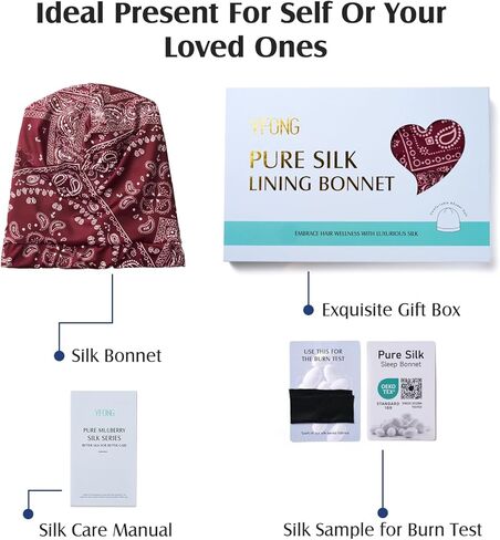 غطاء شعر من حرير التوت من YFONG للنساء والرجال النائمين، بطانة من الحرير الحقيقي، وليس الساتان، غطاء رأس للنوم طوال الليل مع حزام قابل للتعديل للشعر القصير المجعد الطويل الناعم، أحمر in Kuwait