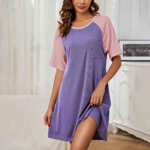 Short Sleeve Women Nightgowns Nightshirt with Pockets Soft House Dress M-XXL in Saudi Arabia