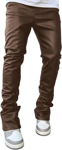 WDIRARA Men's Drawstring Waist Flare Pants Hip Hop Faux Leather Pants Streetwear in Saudi Arabia