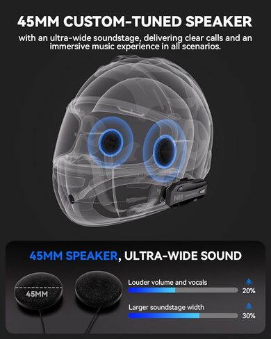 N8 8 Riders Group Mesh Motorcycle Intercom, Motorcycle Bluetooth Headset V5.4 with Audio Multitasking/Music Sharing, 45mm Helmet Speakers Communication Systems for ATV/Snowmobile/Ski, 2 Pack in Saudi Arabia