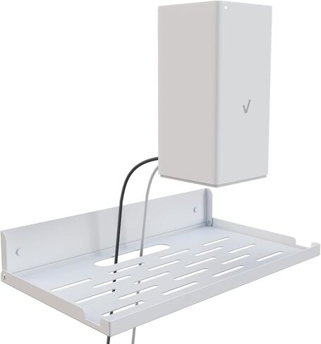Router Shelf Wall Mount Foldable - 14-inch Floating Metal Shelf w/Cable Hole & Heat Vents - Fold Up Space-Saving Holder for Modem Router/WiFi Fit/Mesh Device & TV Boxes (14" W×8" D, White) in Saudi Arabia