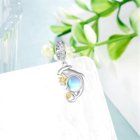Moonstone Hammerhead Shark Charms للأساور 925 فضة المحيط سحر القرش ديكور مجوهرات هدايا للنساء in Kuwait
