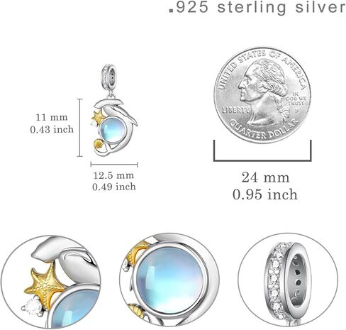 Moonstone Hammerhead Shark Charms للأساور 925 فضة المحيط سحر القرش ديكور مجوهرات هدايا للنساء in Kuwait