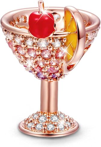 GNOCE Cocktail Charms Sterling Silver with Cherry and Lemon Slice I Love Cocktail Bead Charms 18k Rose Gold Plated fit Bracelet/Necklace Jewelry Gift for Women Mens… in Saudi Arabia