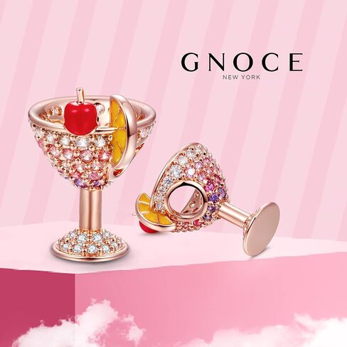 GNOCE Cocktail Charms Sterling Silver with Cherry and Lemon Slice I Love Cocktail Bead Charms 18k Rose Gold Plated fit Bracelet/Necklace Jewelry Gift for Women Mens… in Saudi Arabia