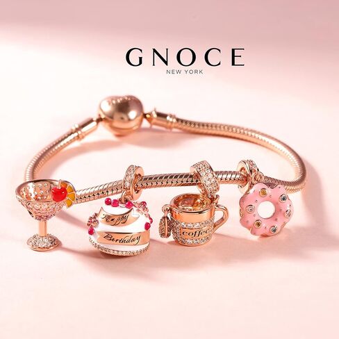 GNOCE Cocktail Charms Sterling Silver with Cherry and Lemon Slice I Love Cocktail Bead Charms 18k Rose Gold Plated fit Bracelet/Necklace Jewelry Gift for Women Mens… in Saudi Arabia
